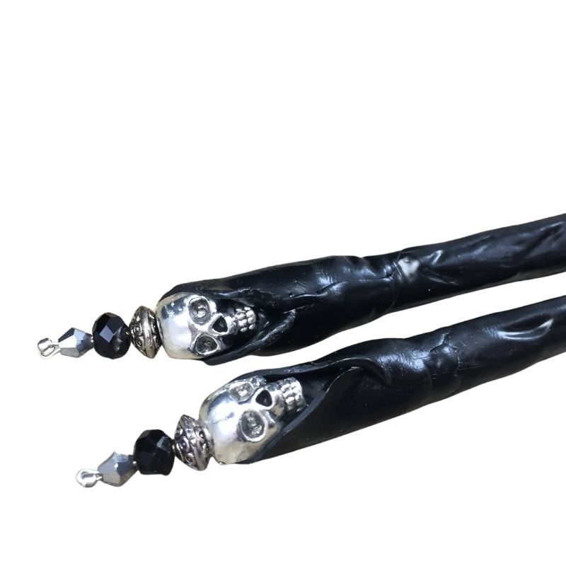 skull hair pins with black polymer clay and silver skulls