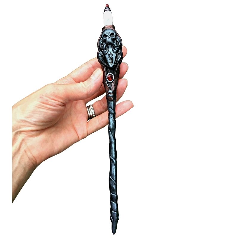 polymer clay skull wand with snake
