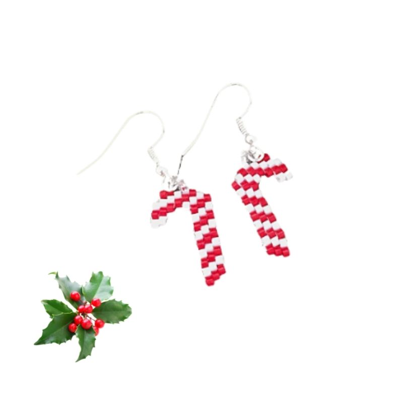 red and white striped candy cane earrings