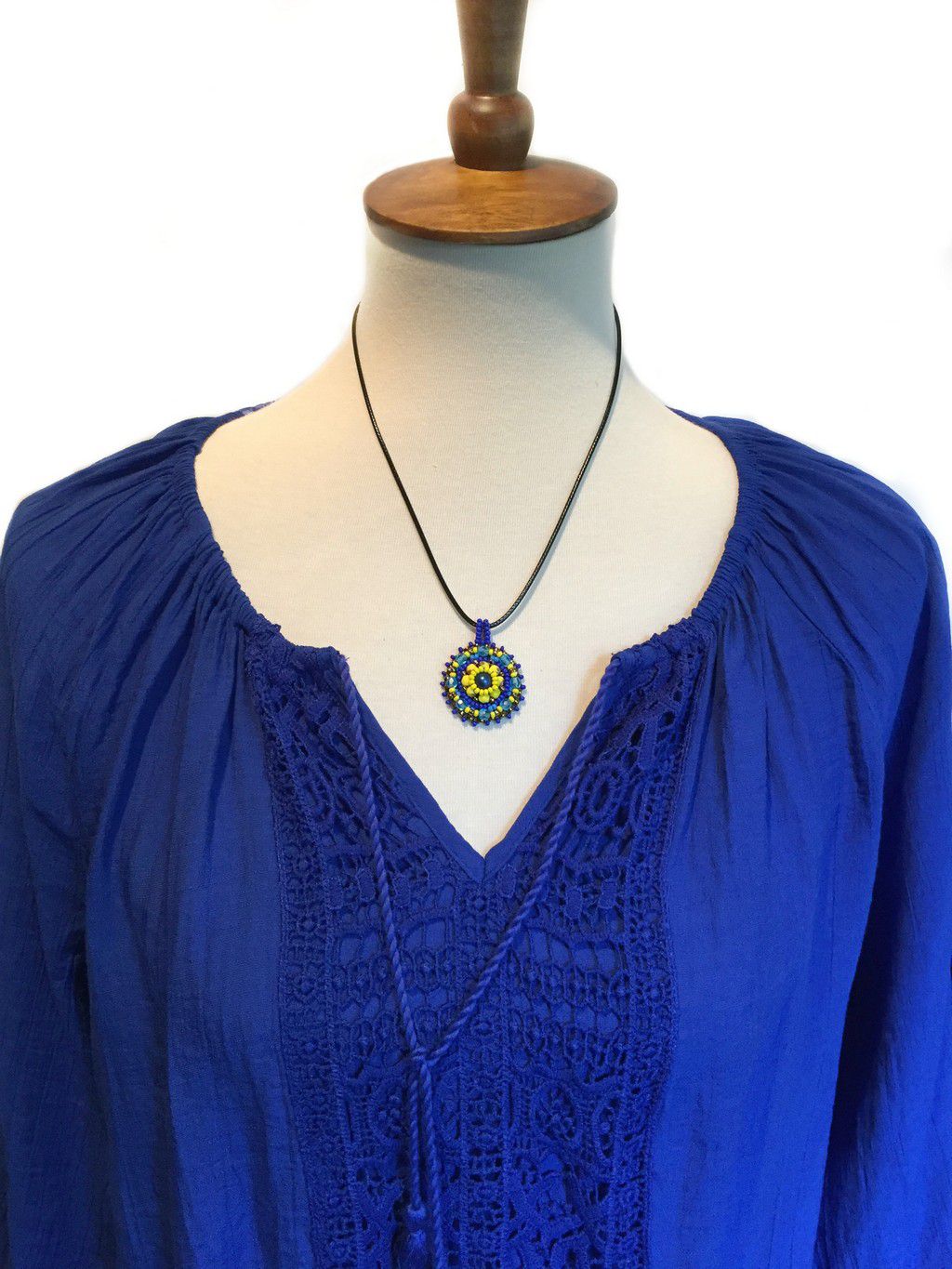 yellow and blue mandala necklace