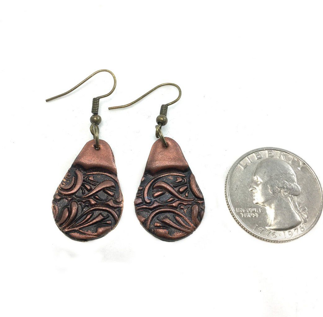 copper and black modern unique teardrop clay earings