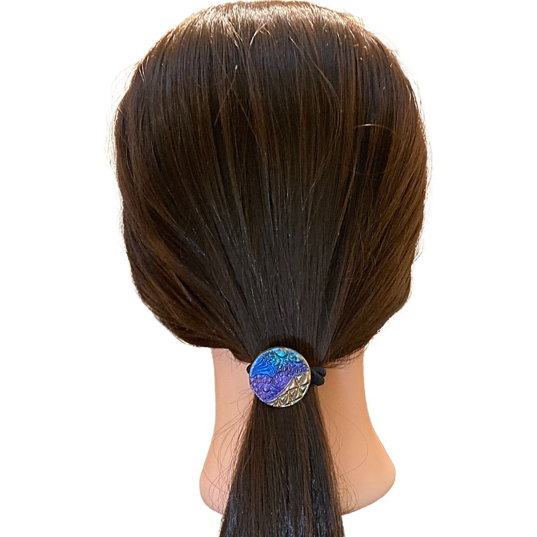 polymer clay round colorful textured hair tie 