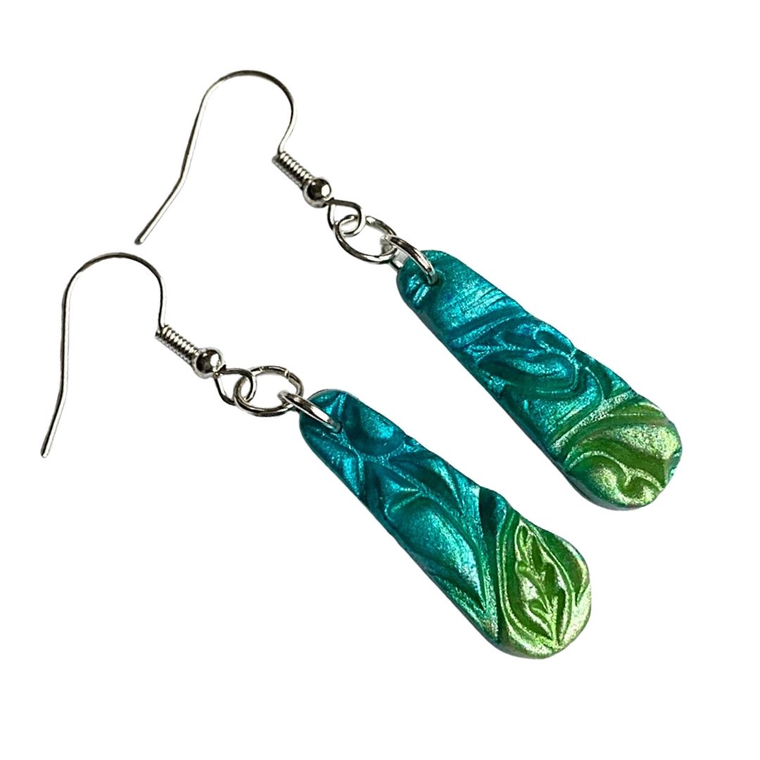 tropical colored blue and green floral drop earrings