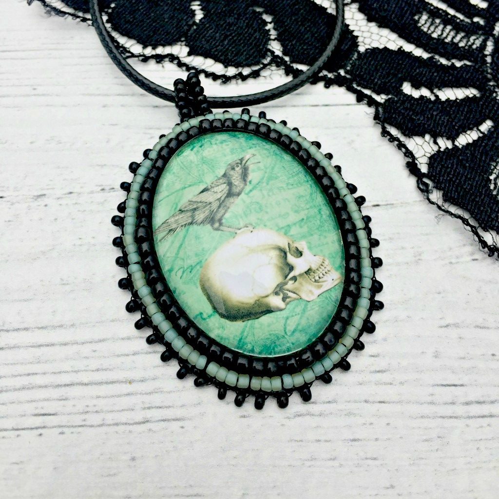 turquoise raven skull pendant