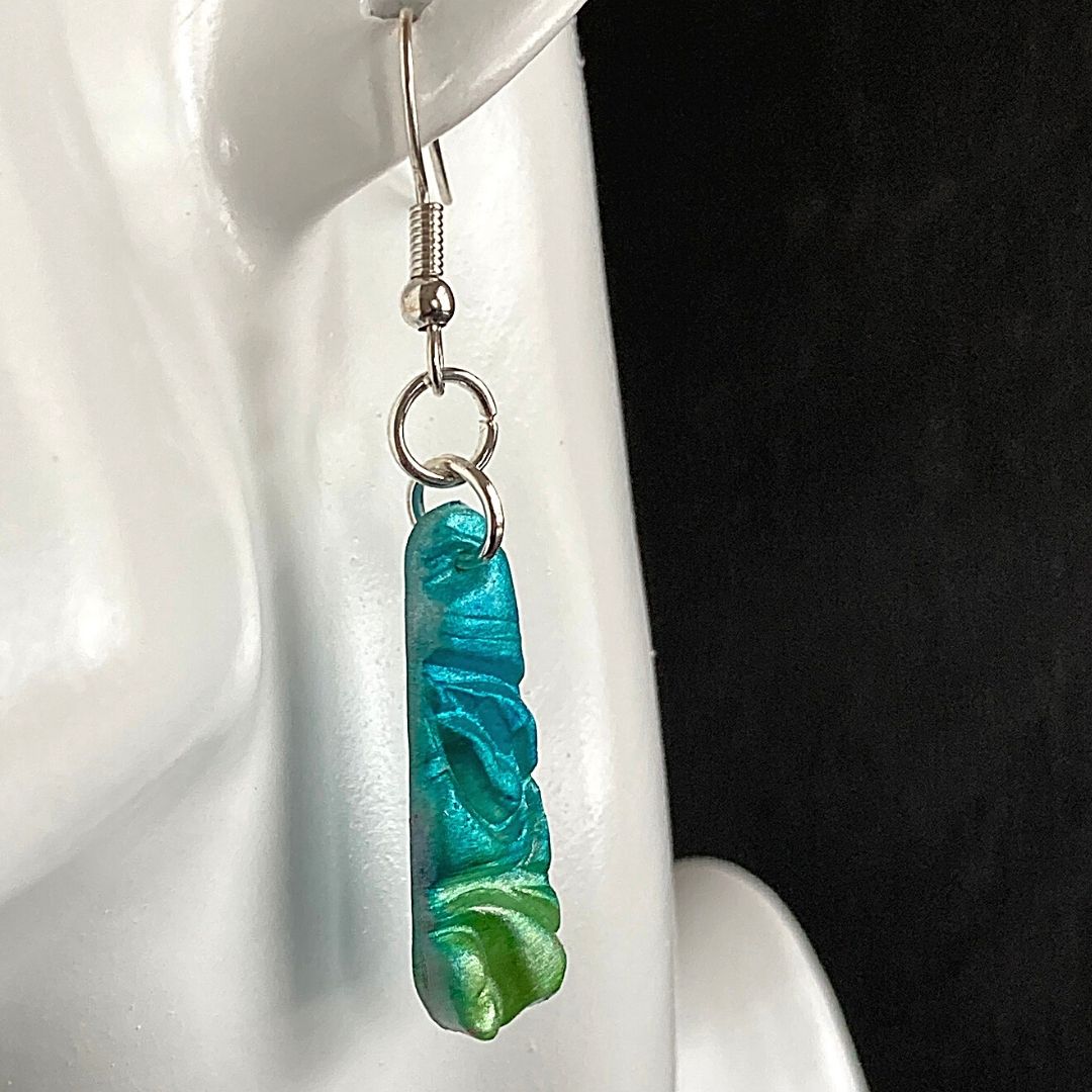 turquoise ombre drop earrings made with polymer clay